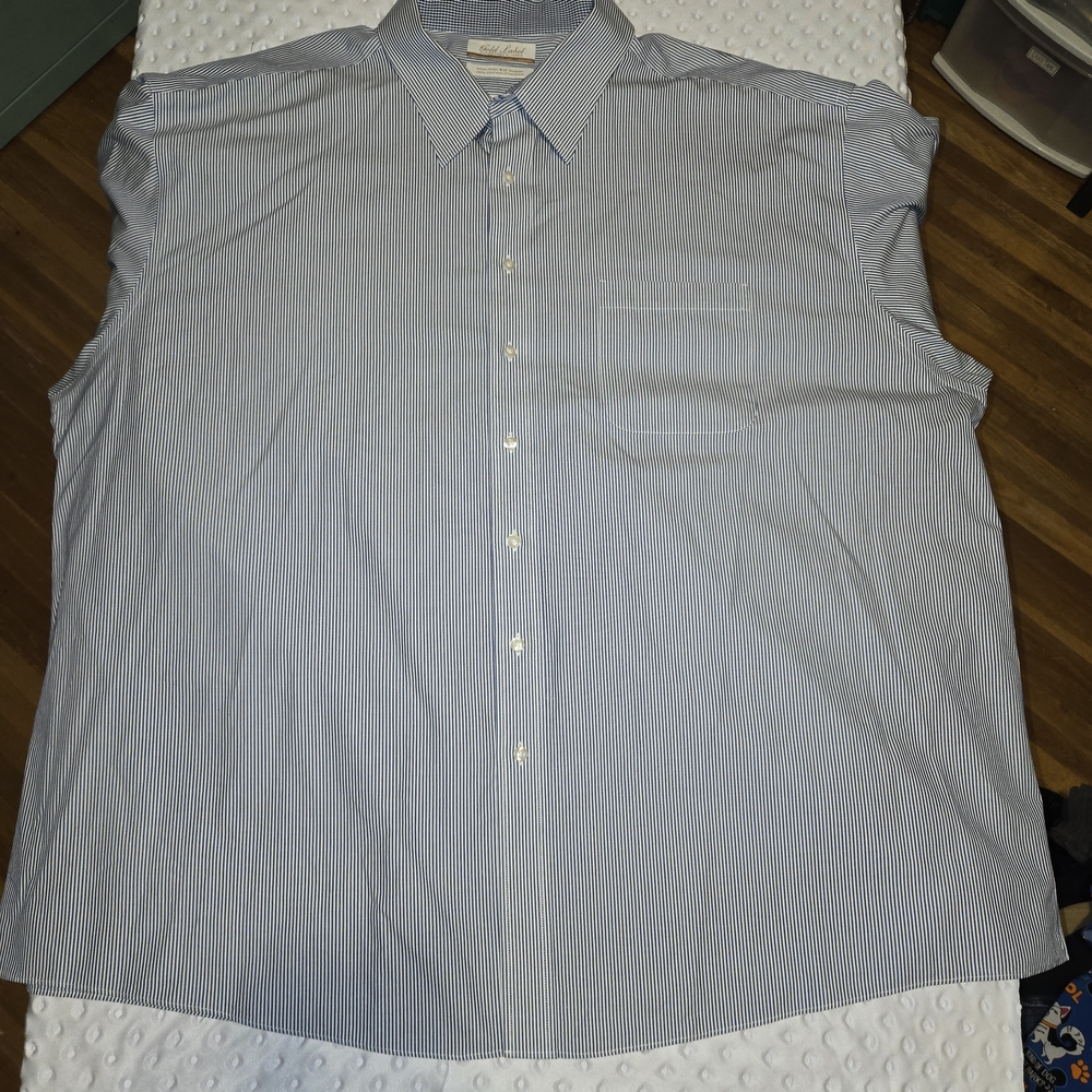 GOLD LABEL Roundtree Yorke  20 34/35 BIG & TALL Blue Stripe NON IRON EZ Wash EUC